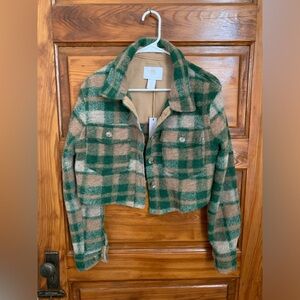 NWT House Of Harlow 1960 Wool Blend Plaid Cropped Jacket